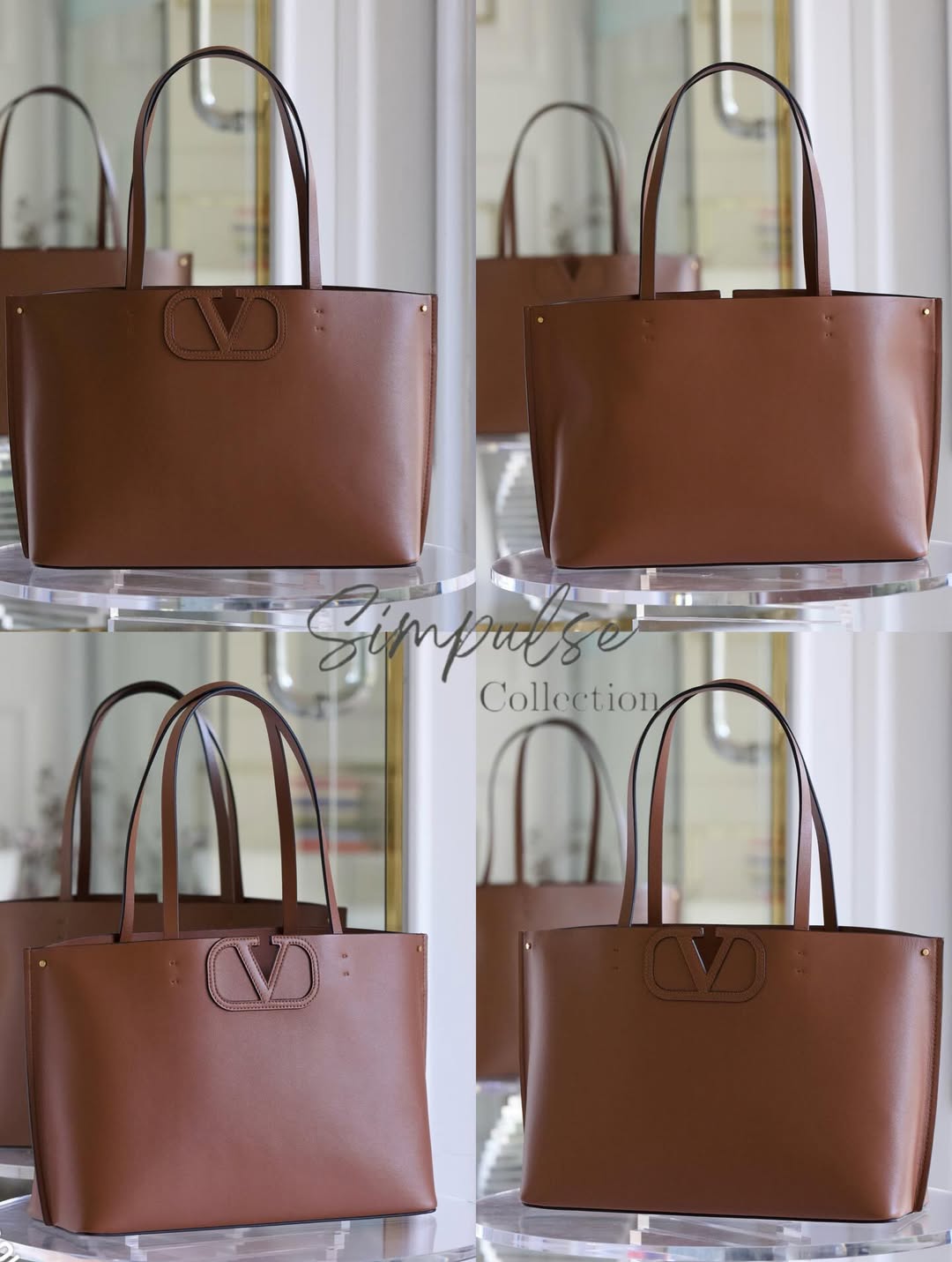 VLTN Fill Me Cognac Brown Calfskin Leather Tote Bag