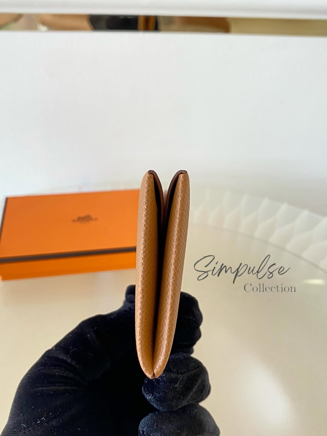 HERMES Calvi Gold Cardholder in Epsom Leather