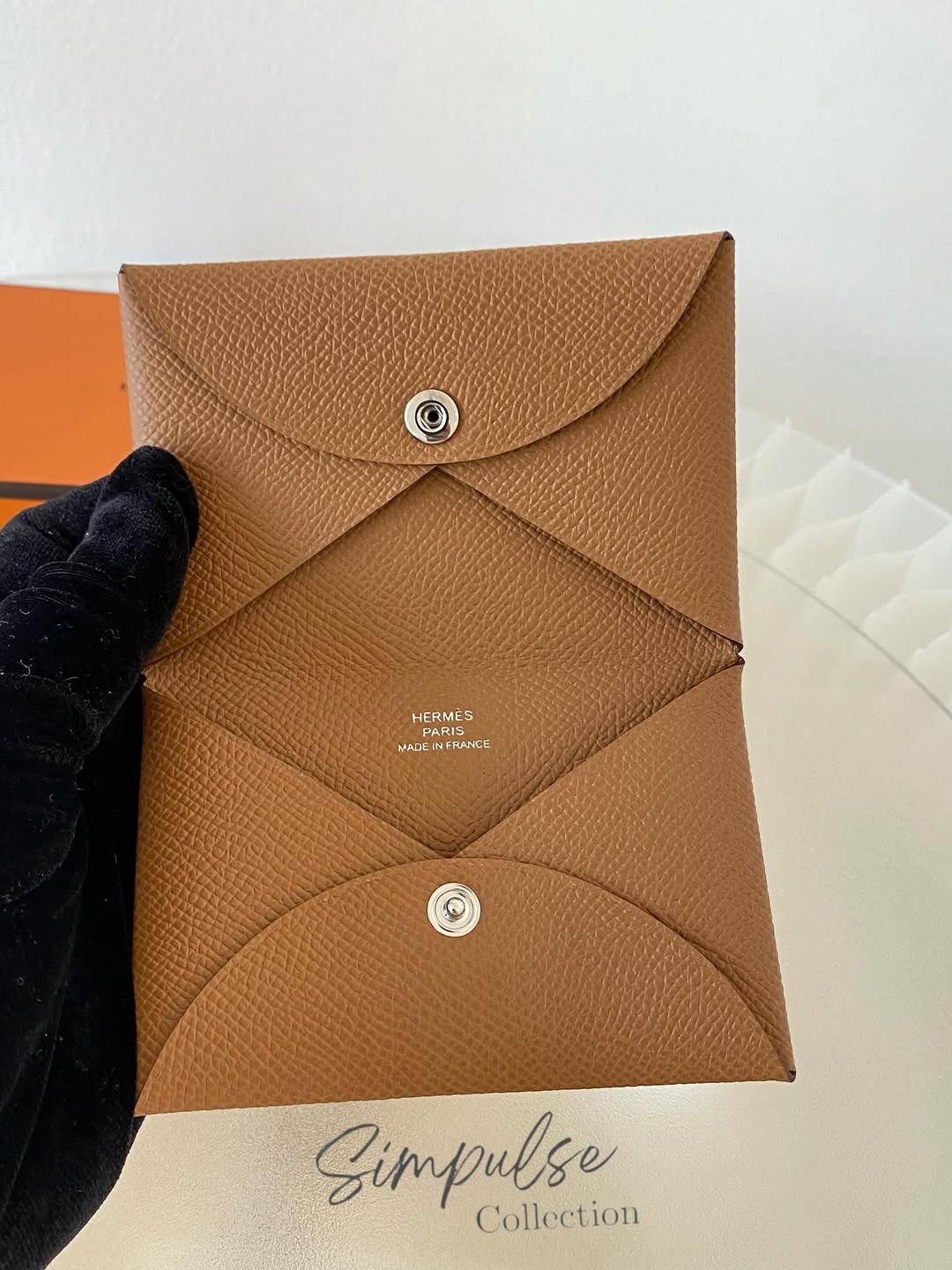 HERMES Calvi Gold Cardholder in Epsom Leather