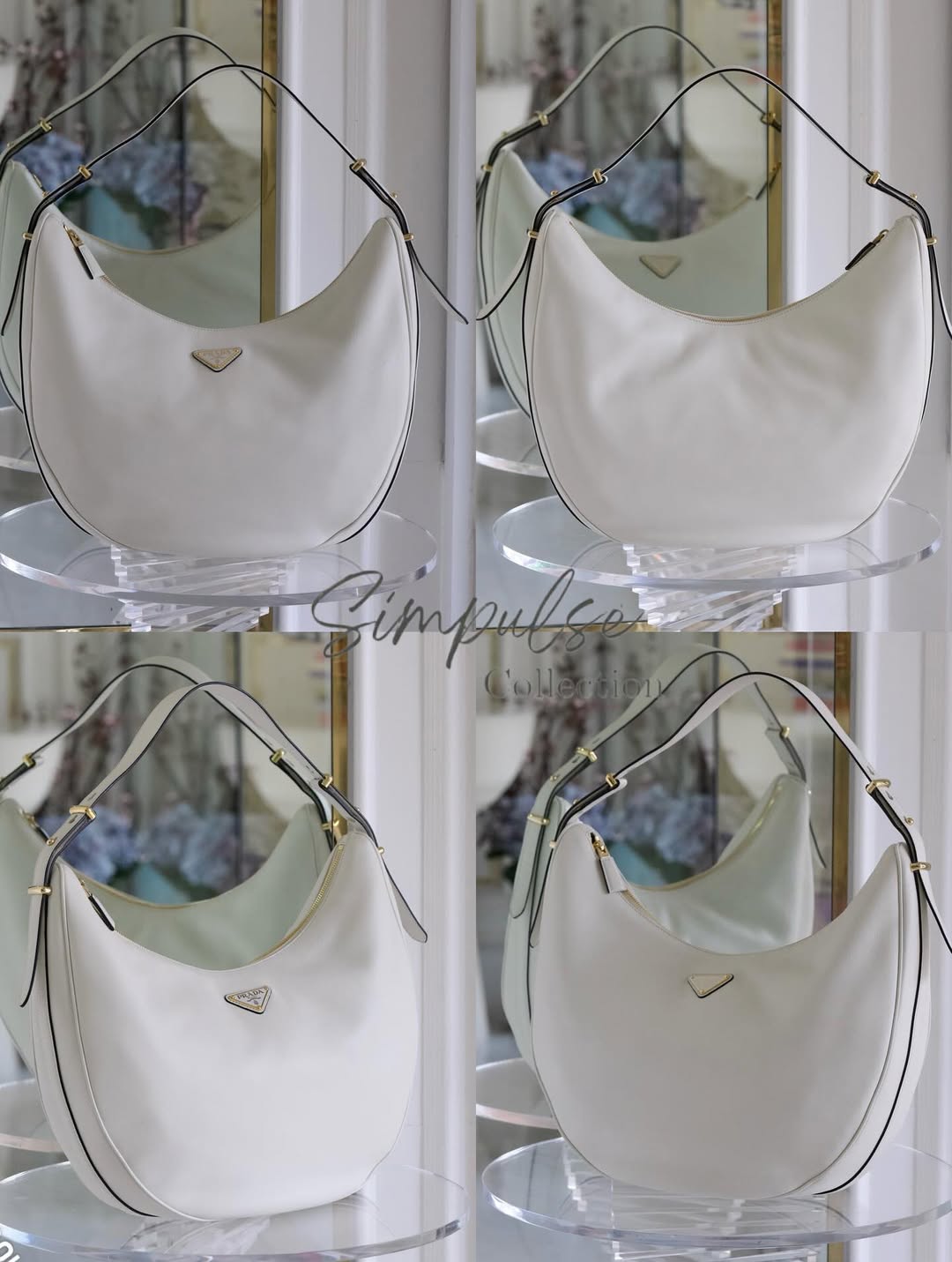 PRADA Arqué Leather Large Shoulder Bag