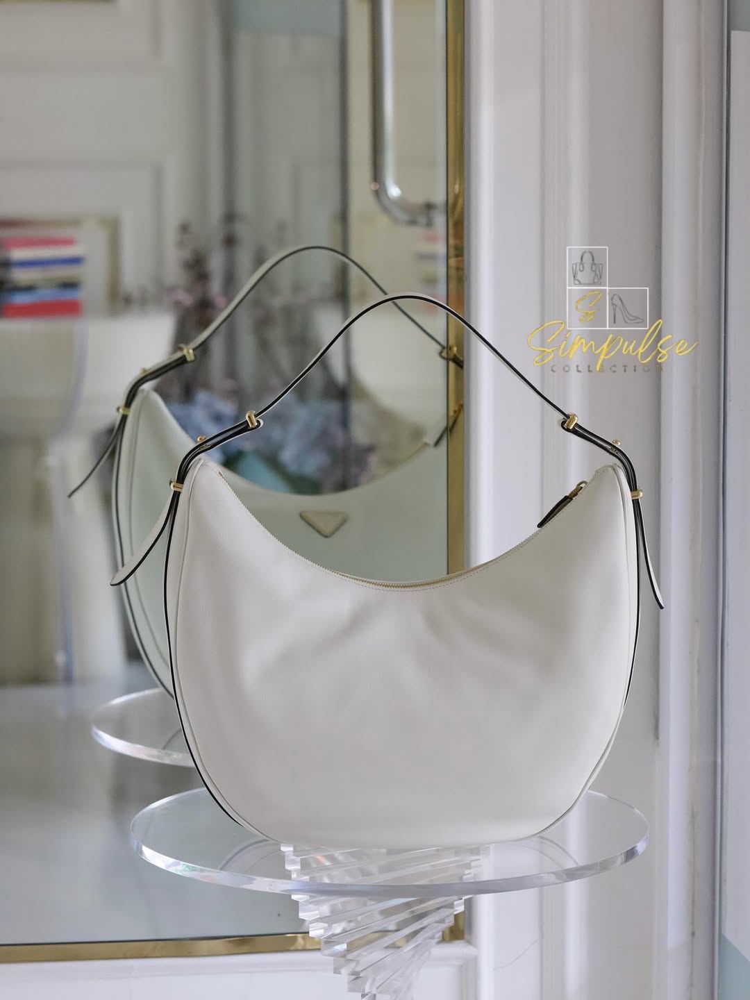 PRADA Arqué Leather Large Shoulder Bag