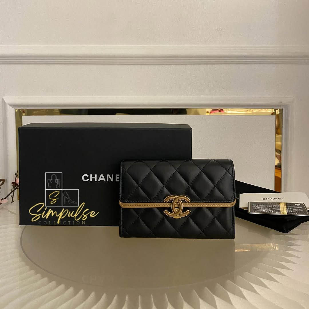 Chanel Matelasse Long Wallet w/ a Gold Tone Push Lock