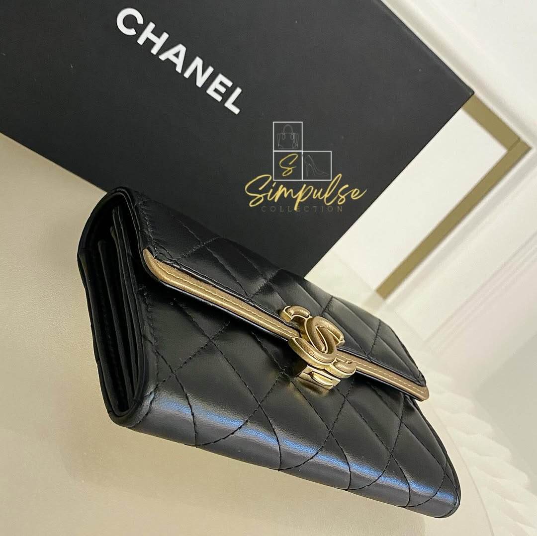 Chanel Matelasse Long Wallet w/ a Gold Tone Push Lock
