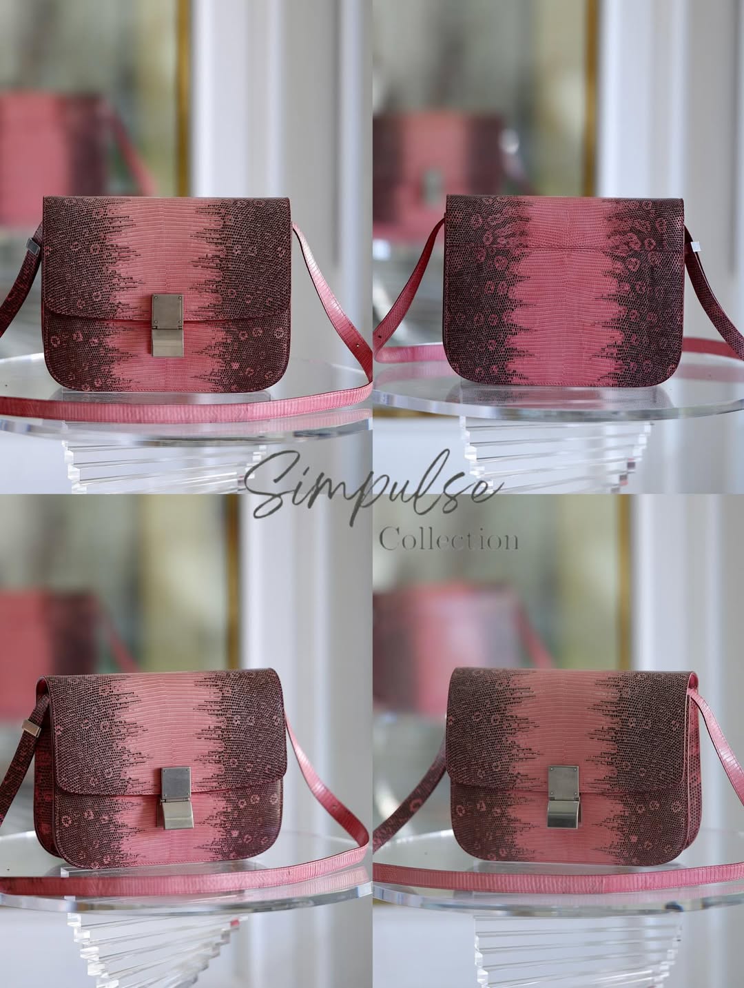 CELINE Medium Classic Box Pink/Grey Lizard Bag