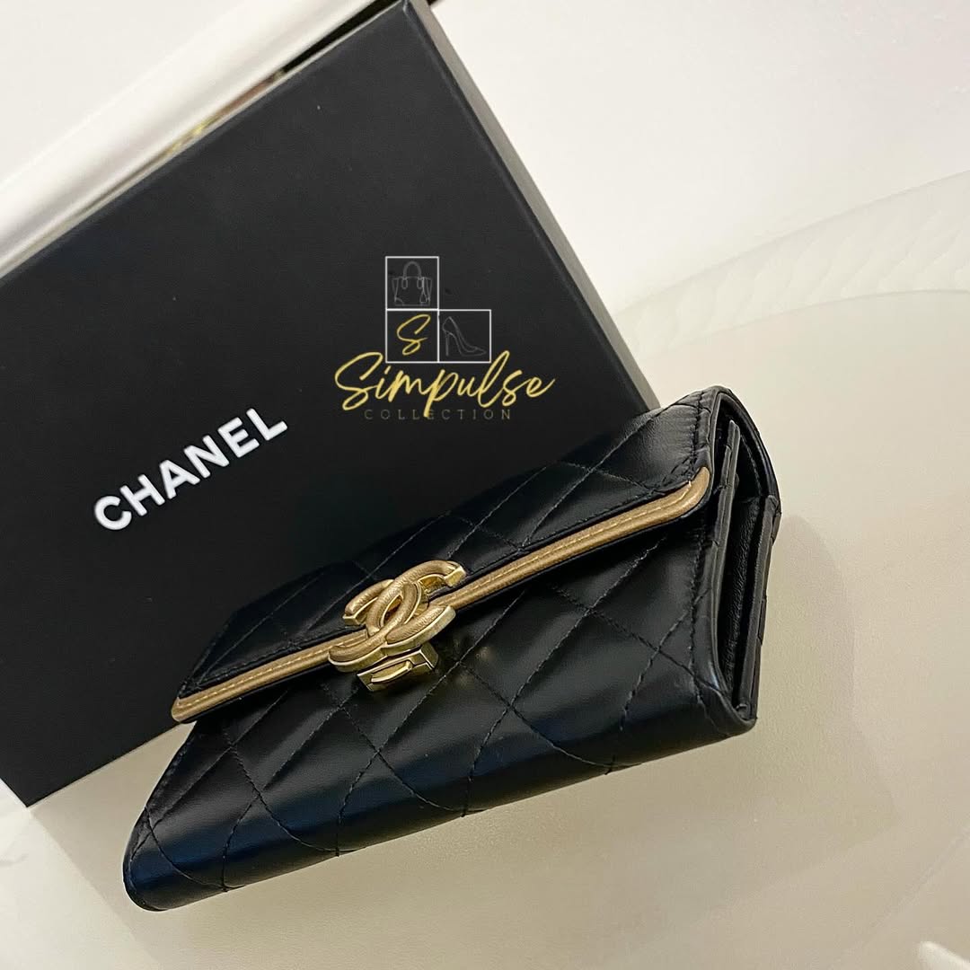Chanel Matelasse Long Wallet w/ a Gold Tone Push Lock