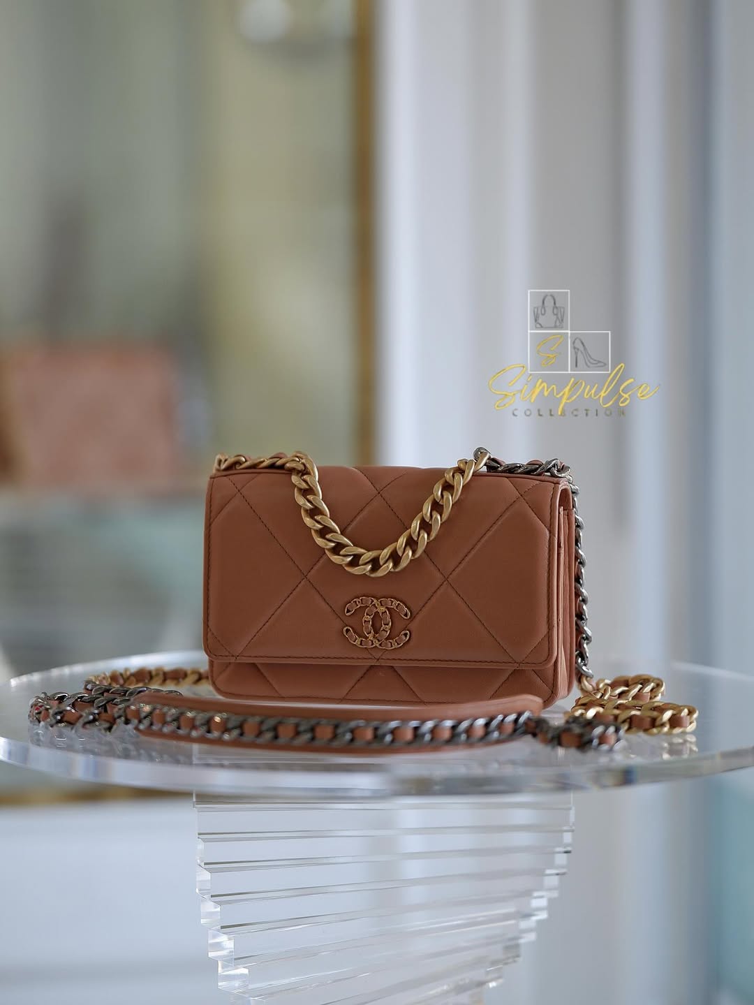 CHANEL C19 WOC Brown Quilted Lambskin Leather