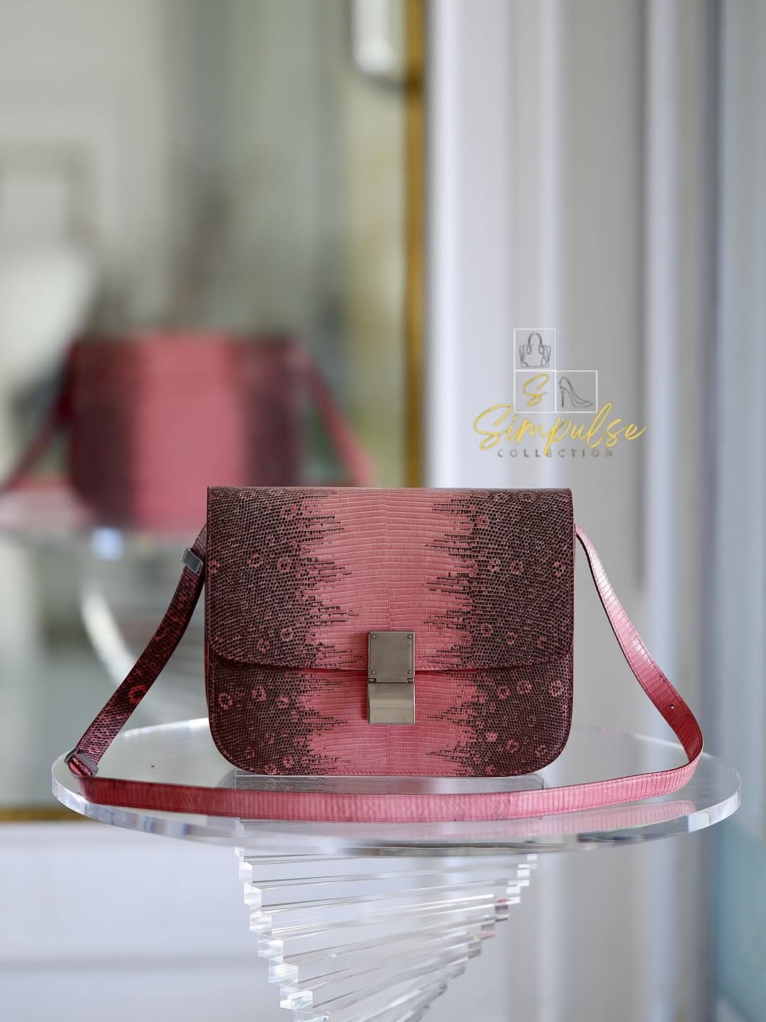 CELINE Medium Classic Box Pink/Grey Lizard Bag