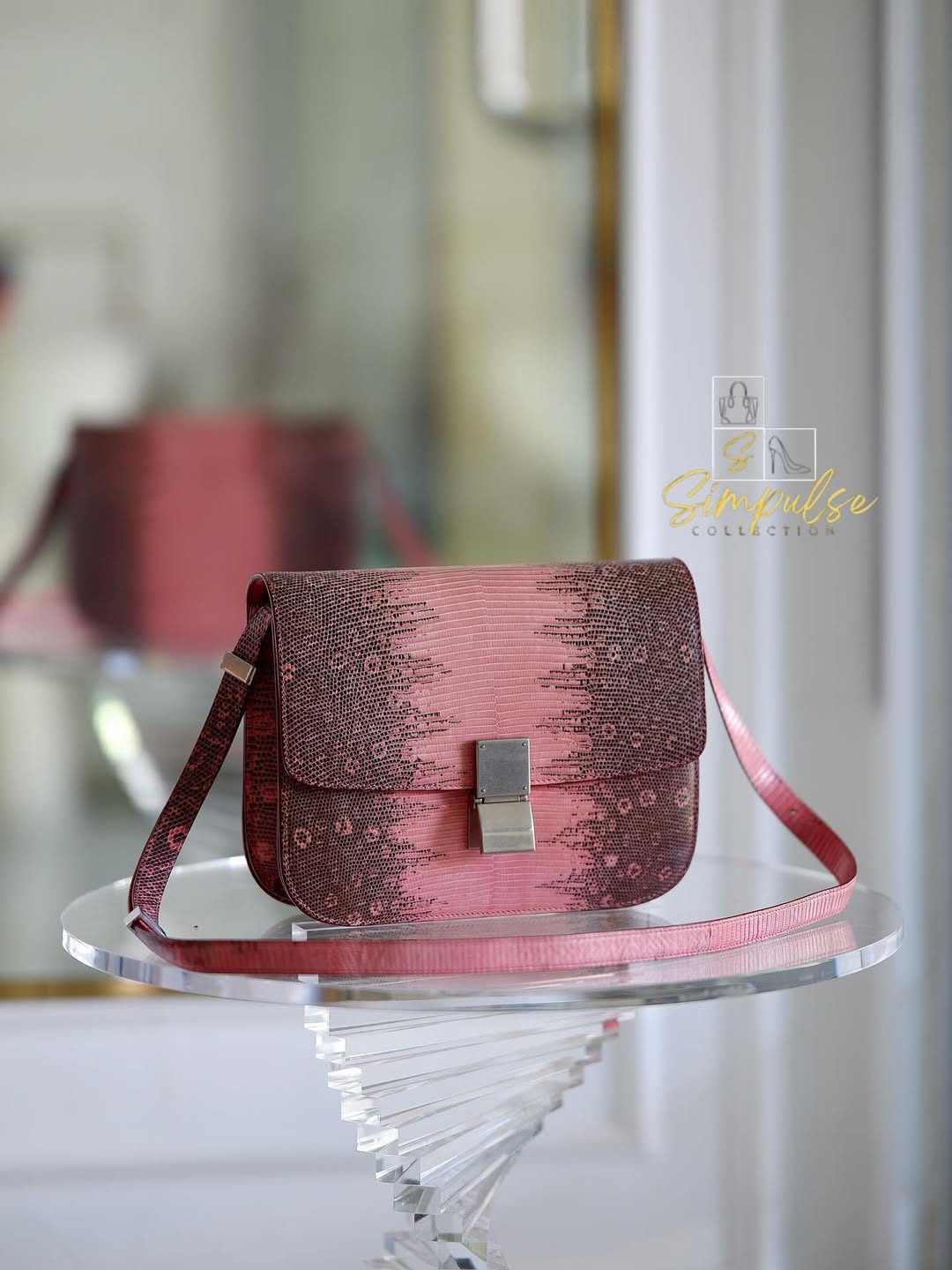 CELINE Medium Classic Box Pink/Grey Lizard Bag