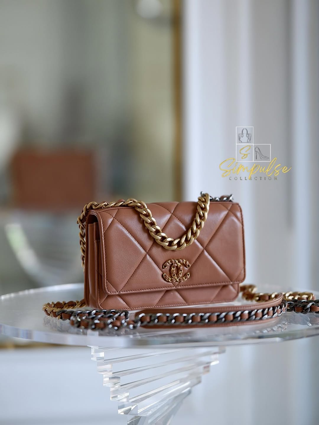 CHANEL C19 WOC Brown Quilted Lambskin Leather