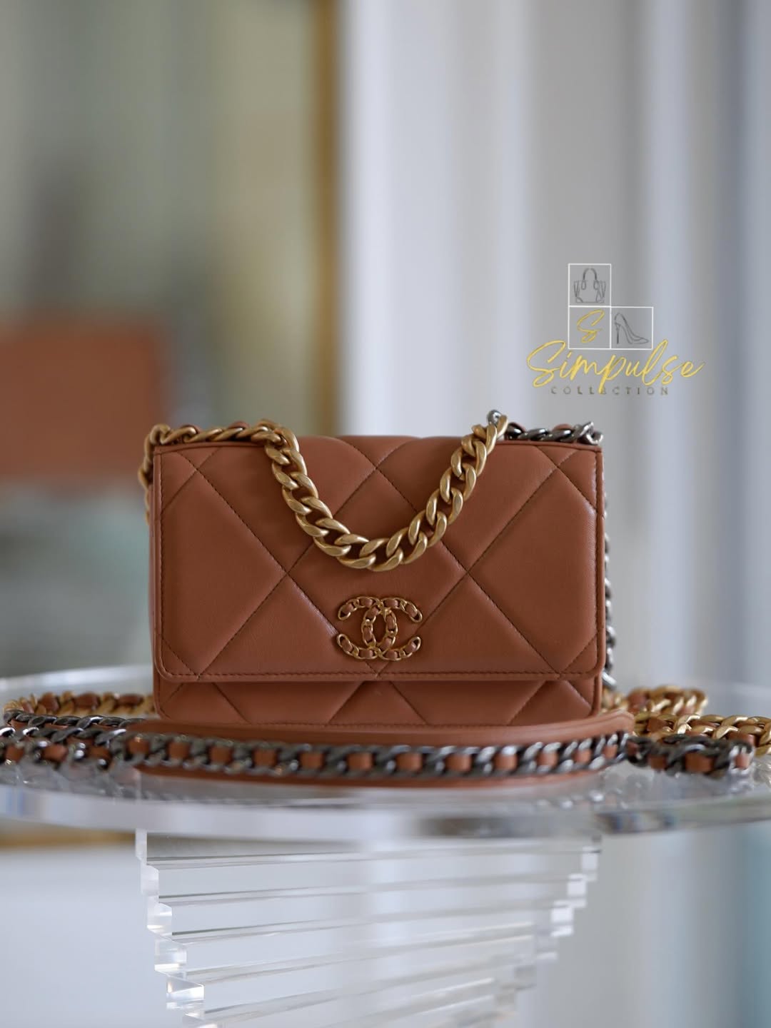 CHANEL C19 WOC Brown Quilted Lambskin Leather