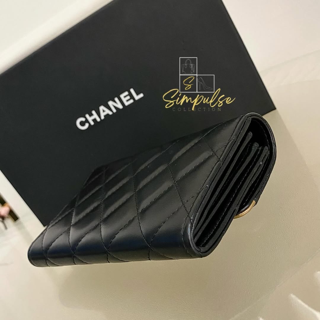 Chanel Matelasse Long Wallet w/ a Gold Tone Push Lock