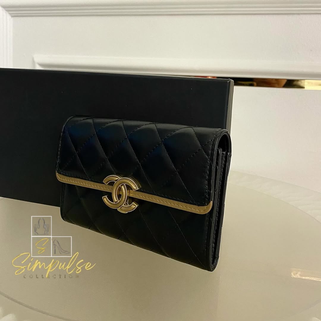 Chanel Matelasse Long Wallet w/ a Gold Tone Push Lock