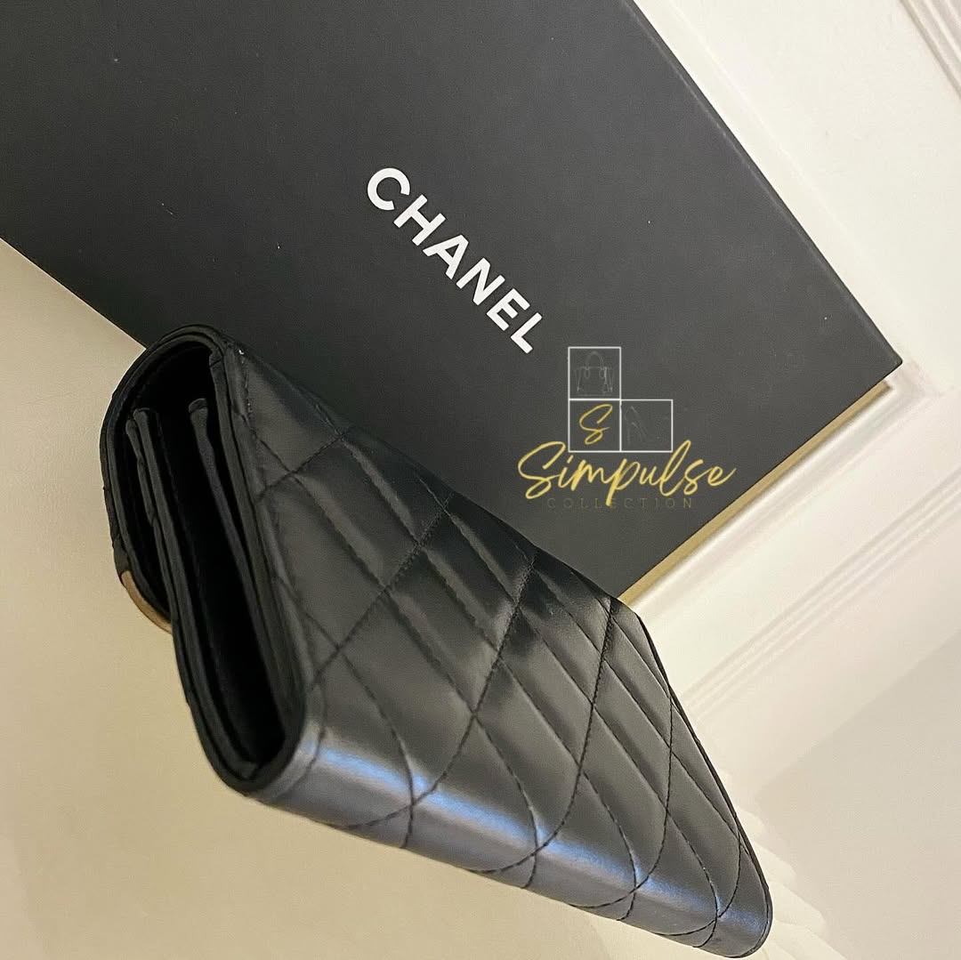 Chanel Matelasse Long Wallet w/ a Gold Tone Push Lock