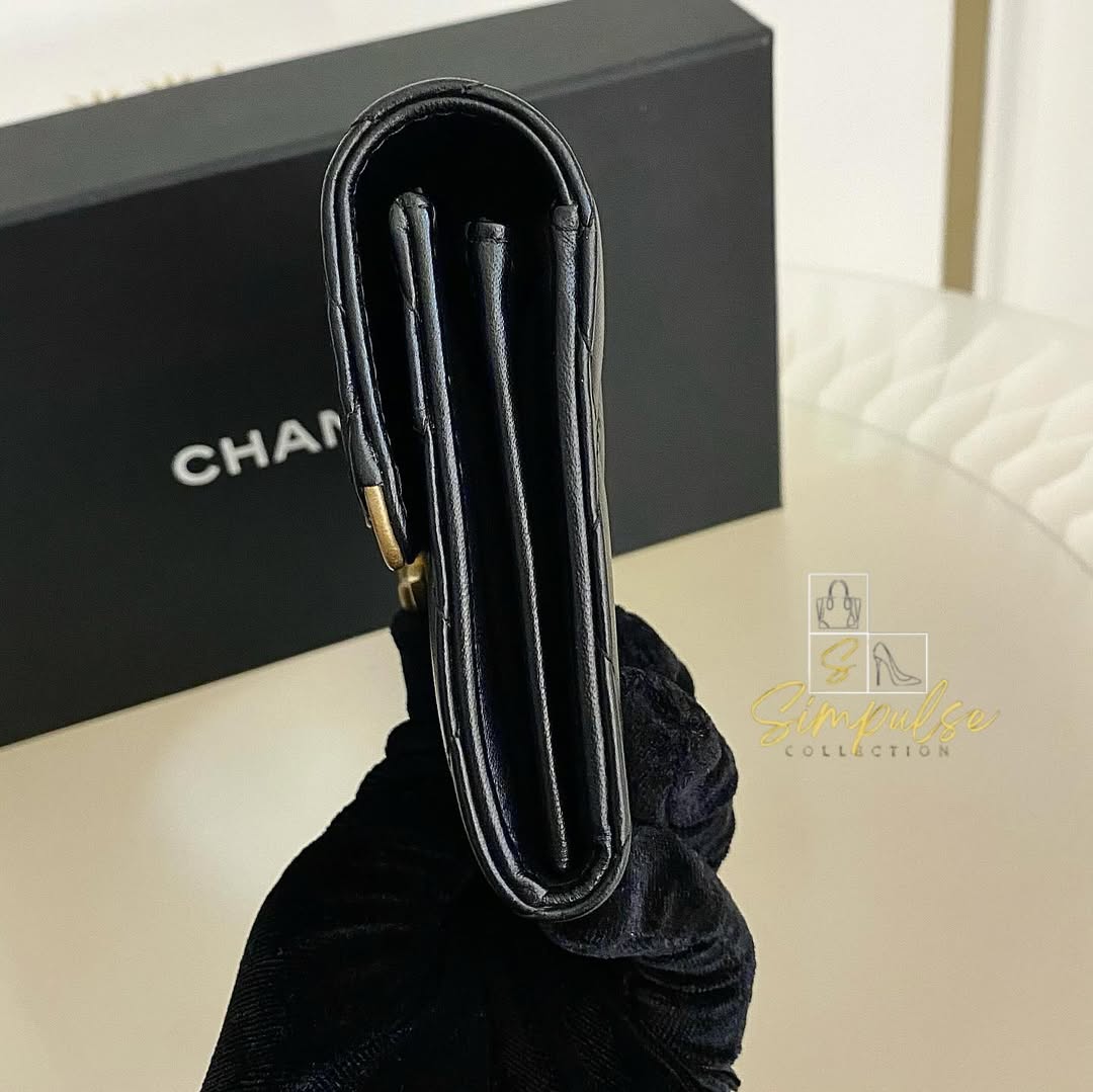 Chanel Matelasse Long Wallet w/ a Gold Tone Push Lock