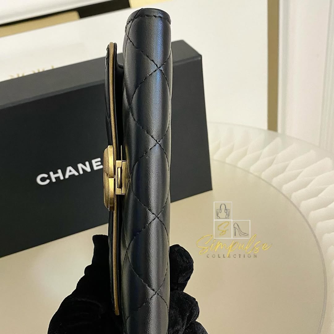 Chanel Matelasse Long Wallet w/ a Gold Tone Push Lock