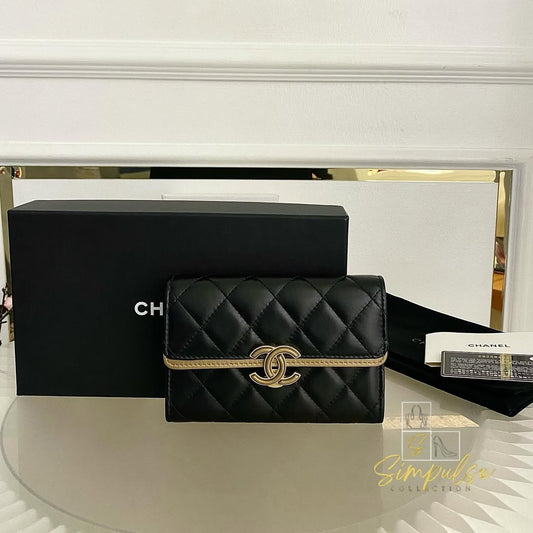 Chanel Matelasse Long Wallet w/ a Gold Tone Push Lock