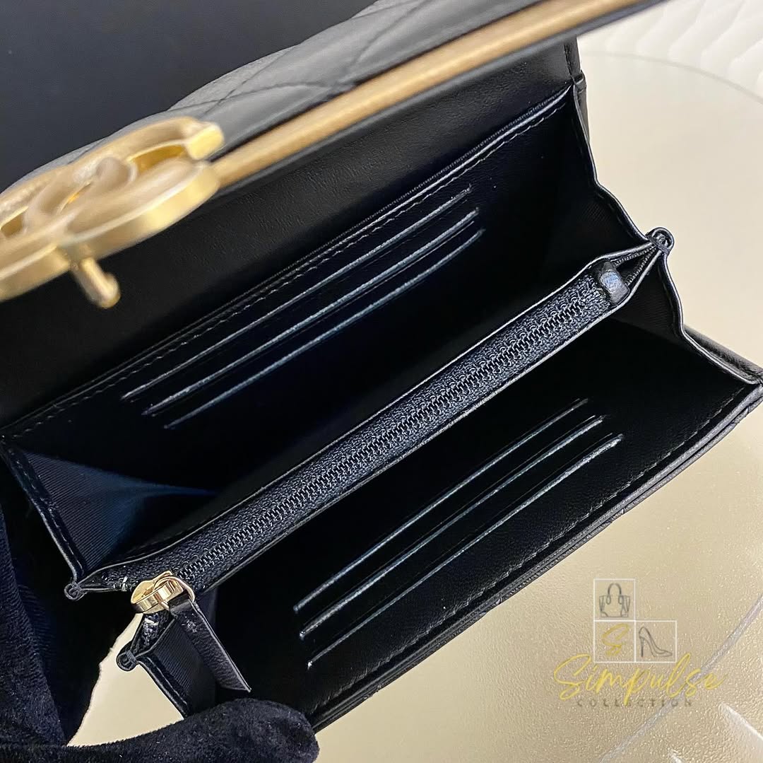 Chanel Matelasse Long Wallet w/ a Gold Tone Push Lock