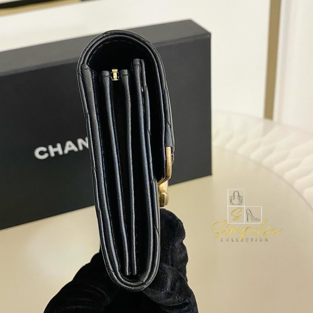 Chanel Matelasse Long Wallet w/ a Gold Tone Push Lock