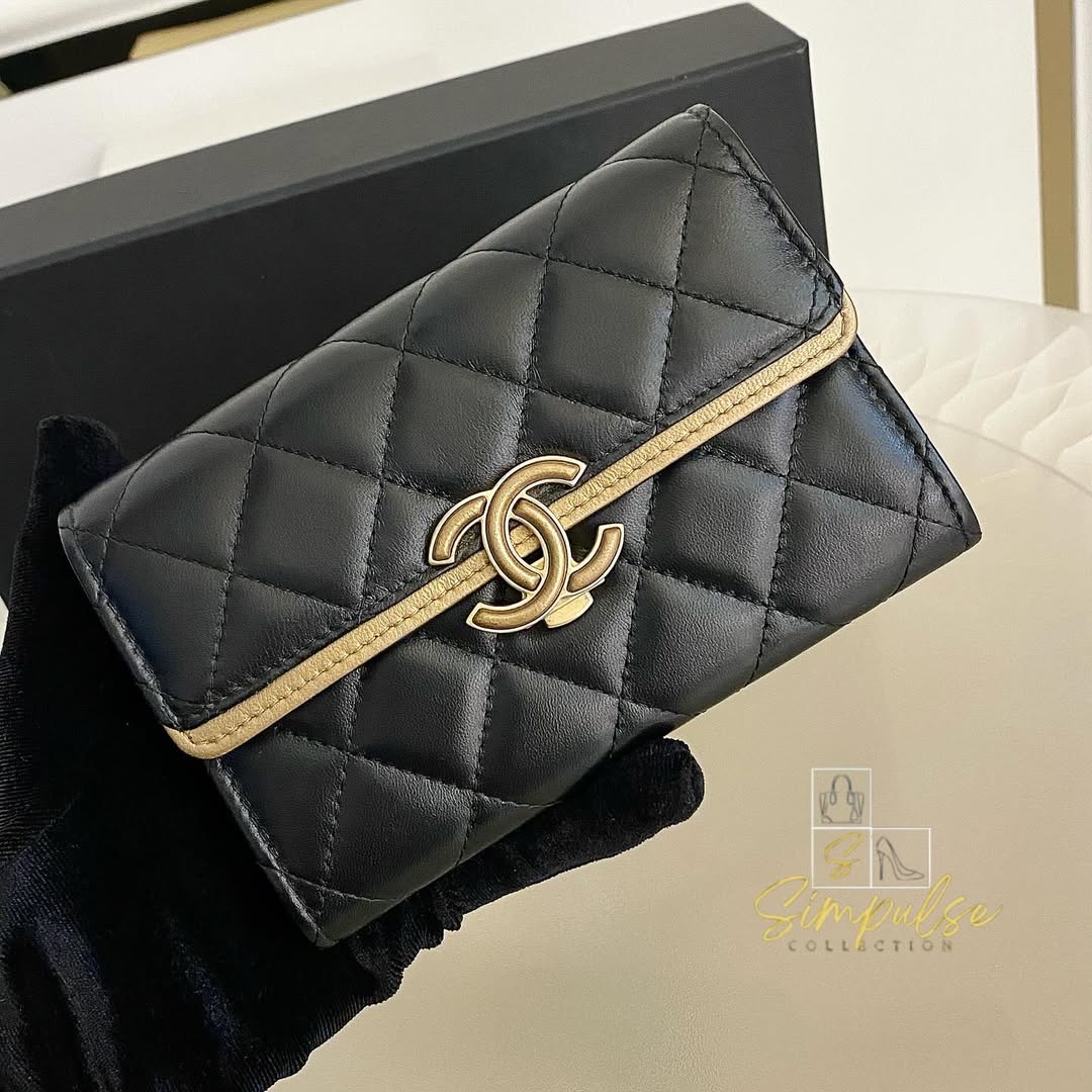 Chanel Matelasse Long Wallet w/ a Gold Tone Push Lock