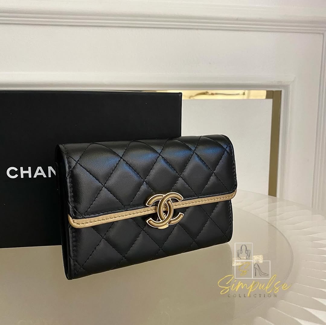 Chanel Matelasse Long Wallet w/ a Gold Tone Push Lock