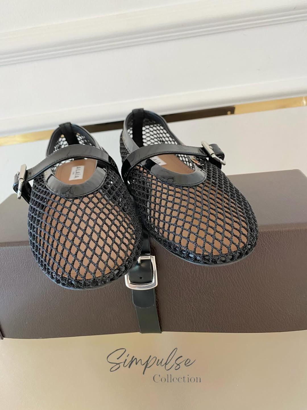Alaia Black Fishnet Mesh Ballet Flats
