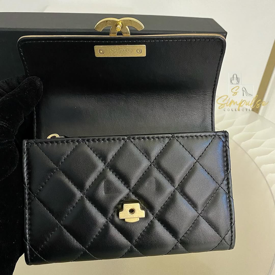 Chanel Matelasse Long Wallet w/ a Gold Tone Push Lock