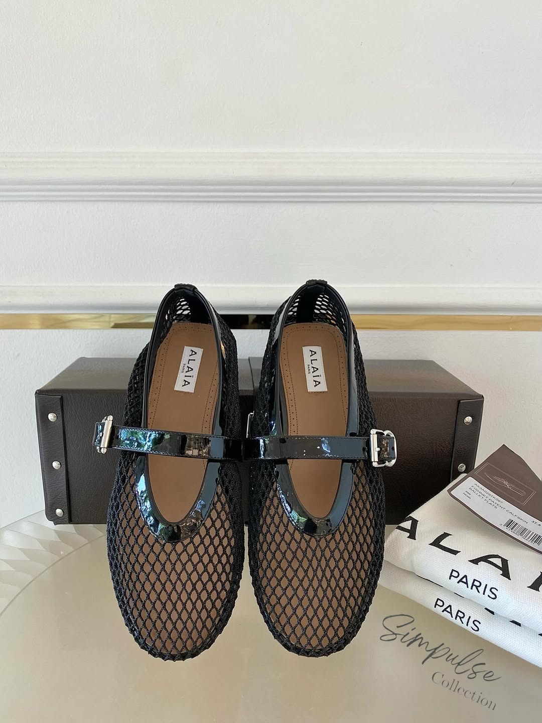Alaia Black Fishnet Mesh Ballet Flats