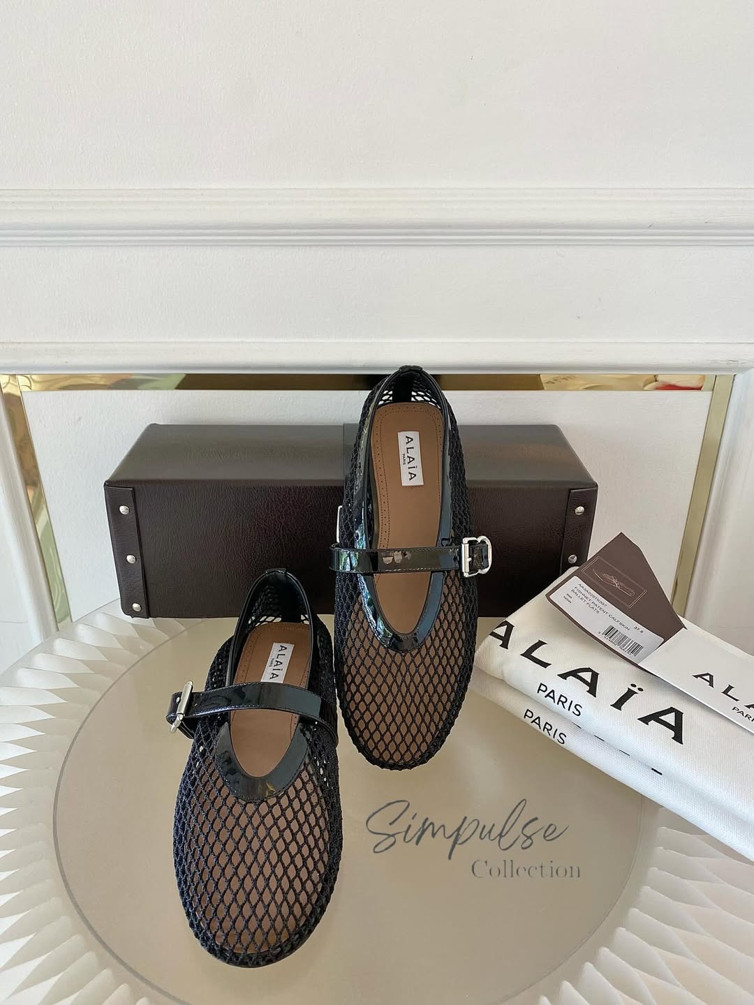 Alaia Black Fishnet Mesh Ballet Flats