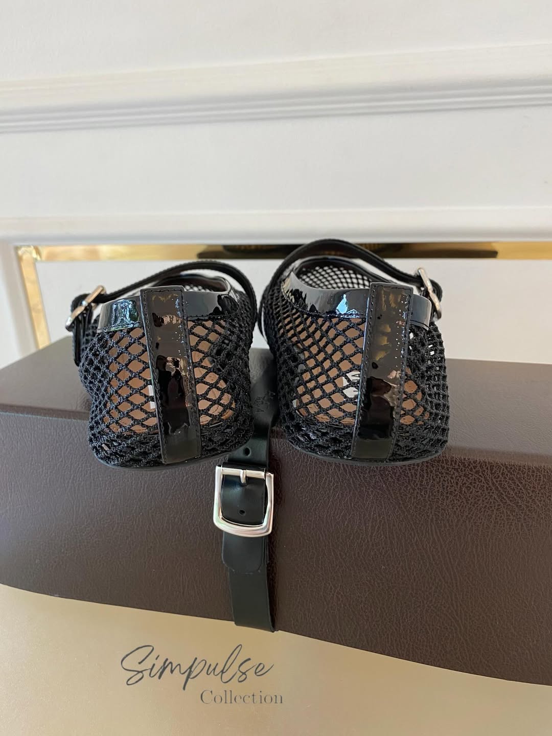 Alaia Black Fishnet Mesh Ballet Flats