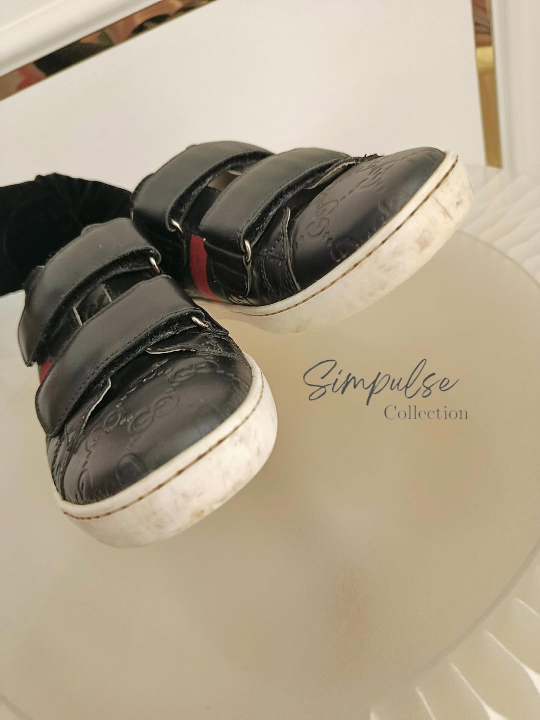 GUCCI Ace Velcro Sneakers in Black Embossed Leather