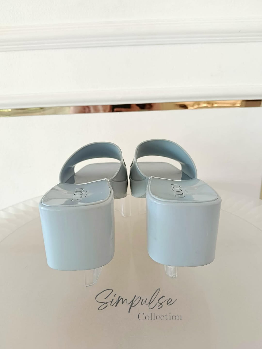 GUCCI Light Blue G Rubber Logo Platform Slide Sandals