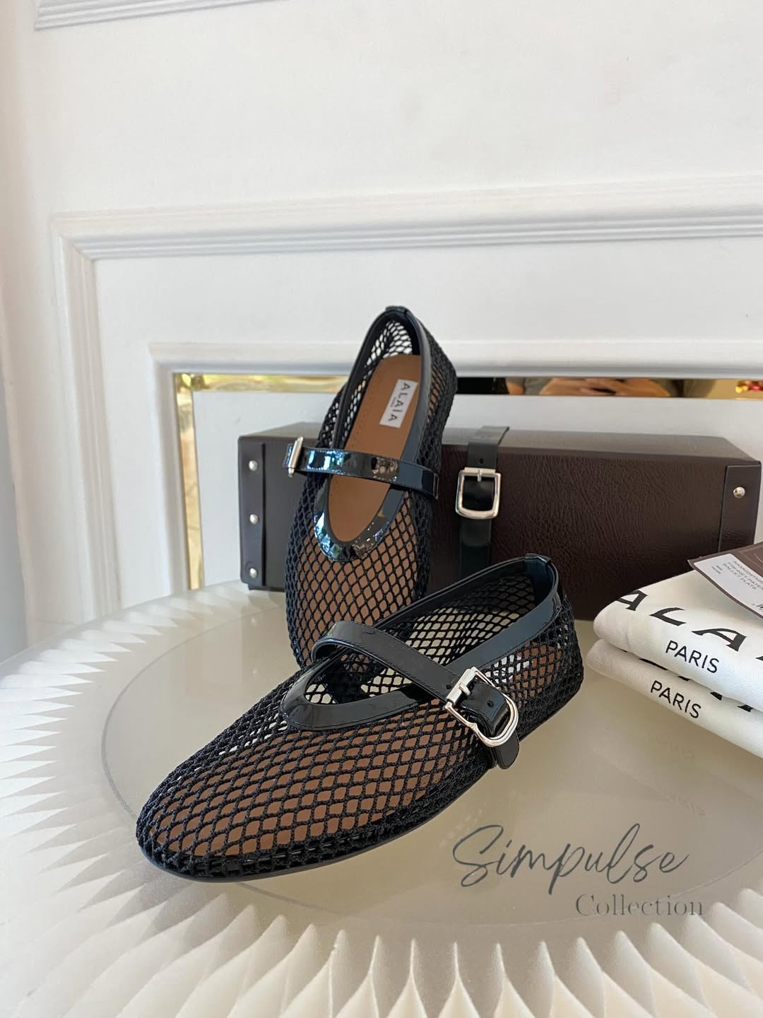 Alaia Black Fishnet Mesh Ballet Flats