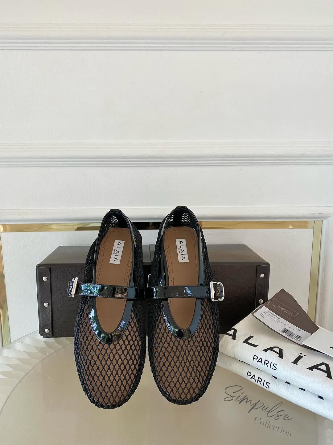 Alaia Black Fishnet Mesh Ballet Flats