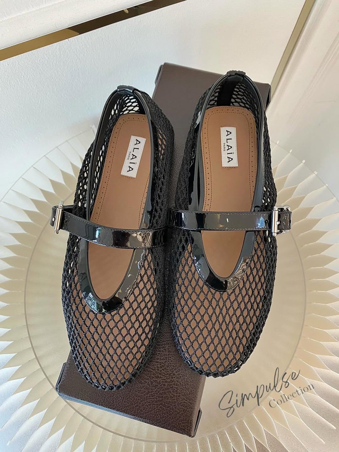 Alaia Black Fishnet Mesh Ballet Flats