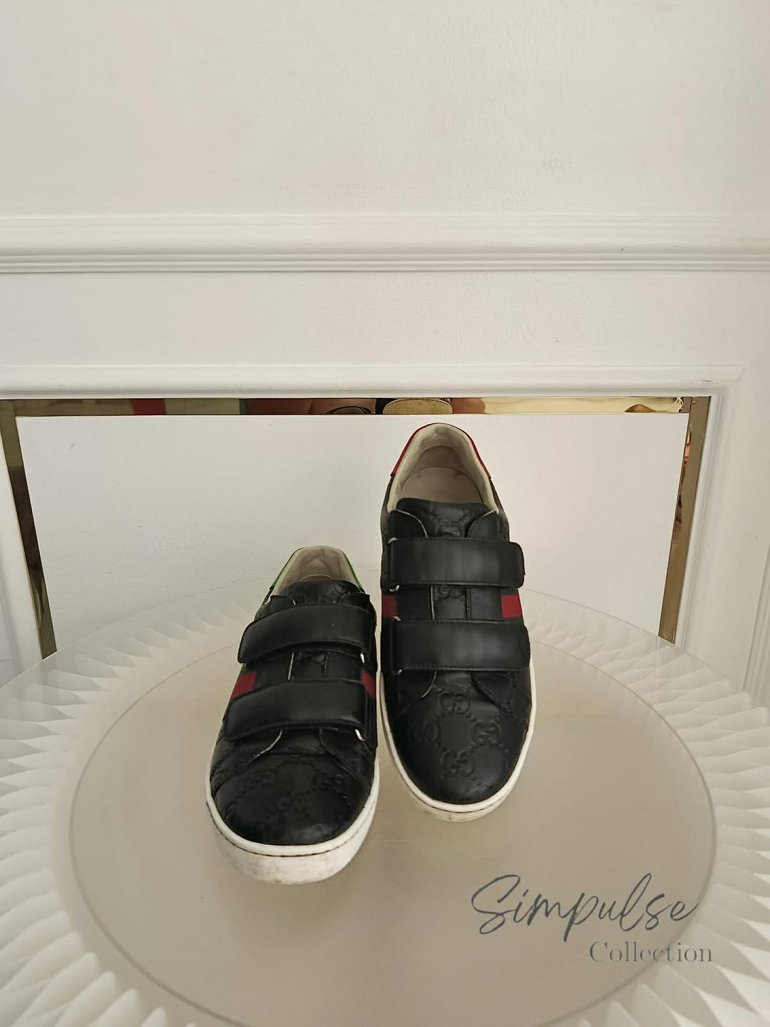 GUCCI Ace Velcro Sneakers in Black Embossed Leather