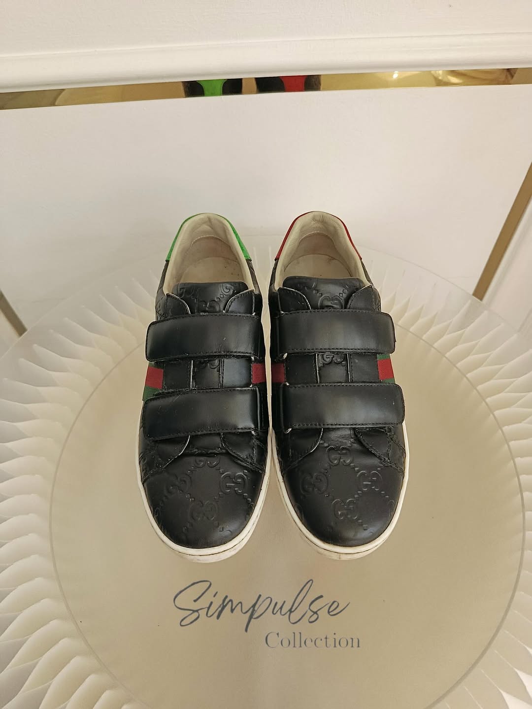 GUCCI Ace Velcro Sneakers in Black Embossed Leather