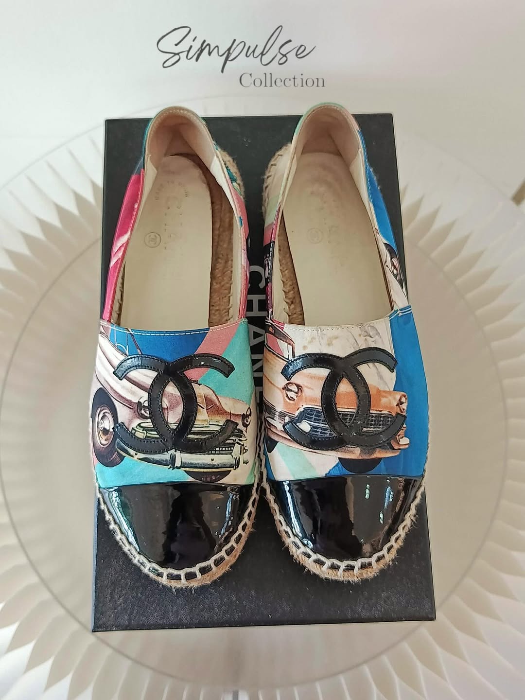 CHANEL Espadrilles Multicolor Vintage Car Print