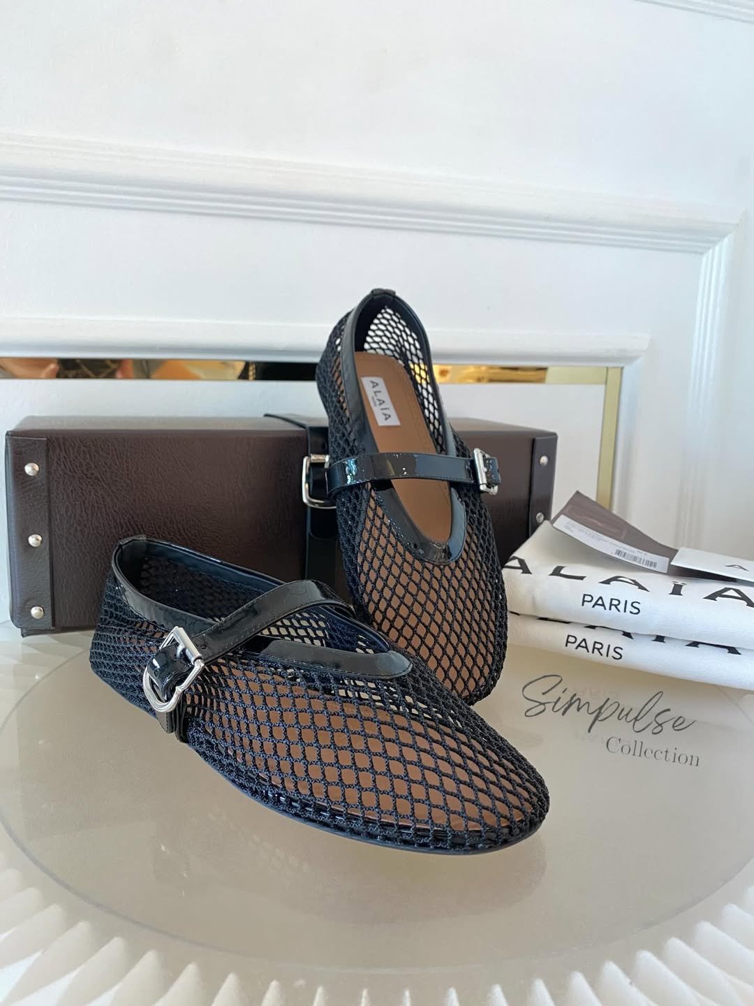 Alaia Black Fishnet Mesh Ballet Flats
