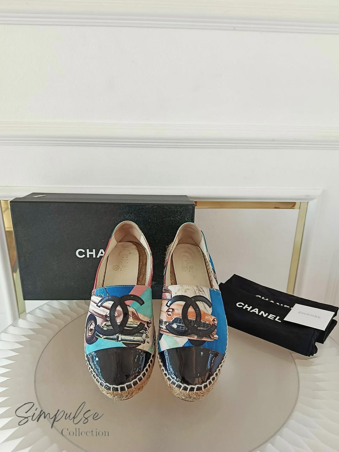 CHANEL Espadrilles Multicolor Vintage Car Print