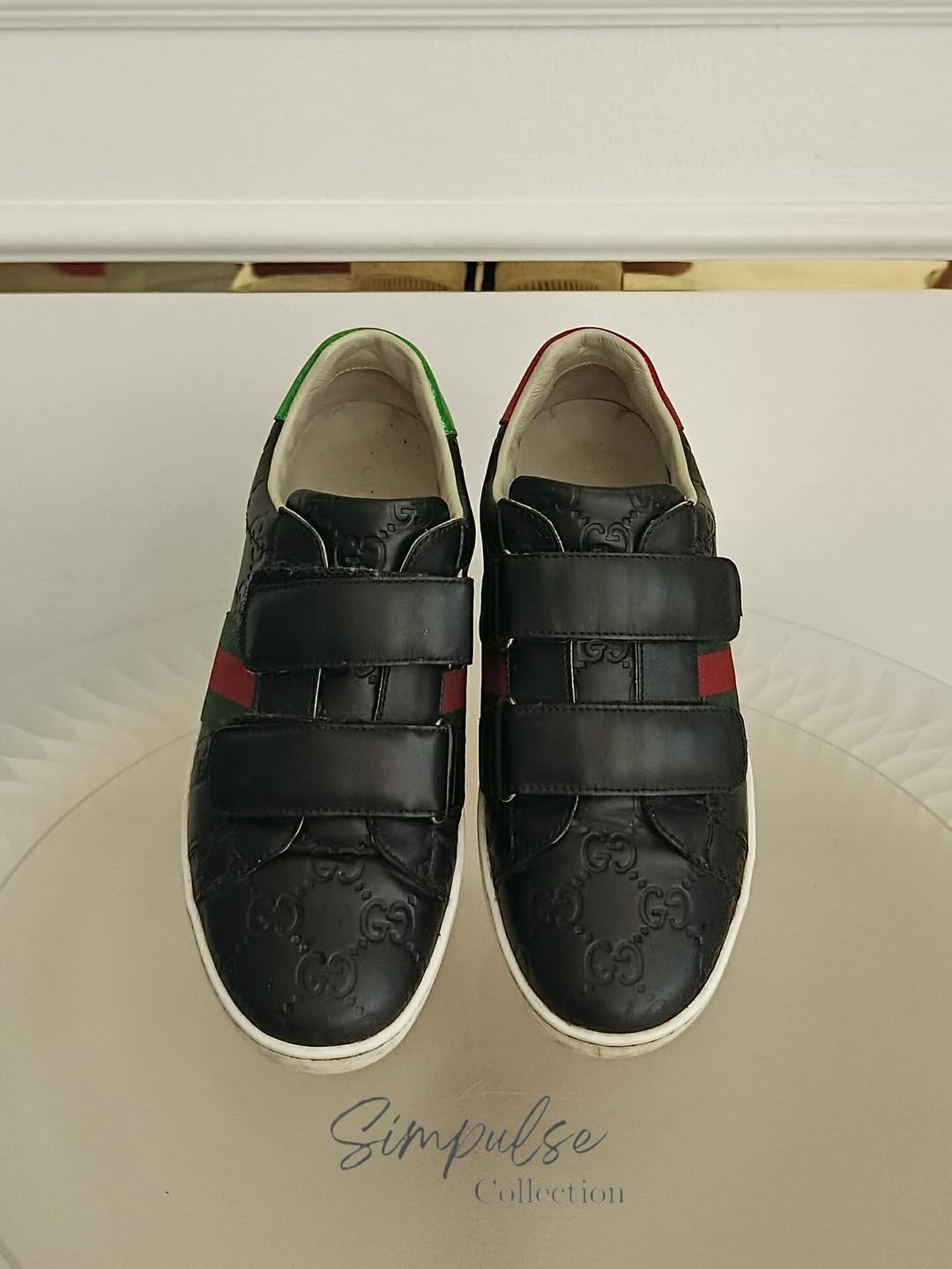 GUCCI Ace Velcro Sneakers in Black Embossed Leather