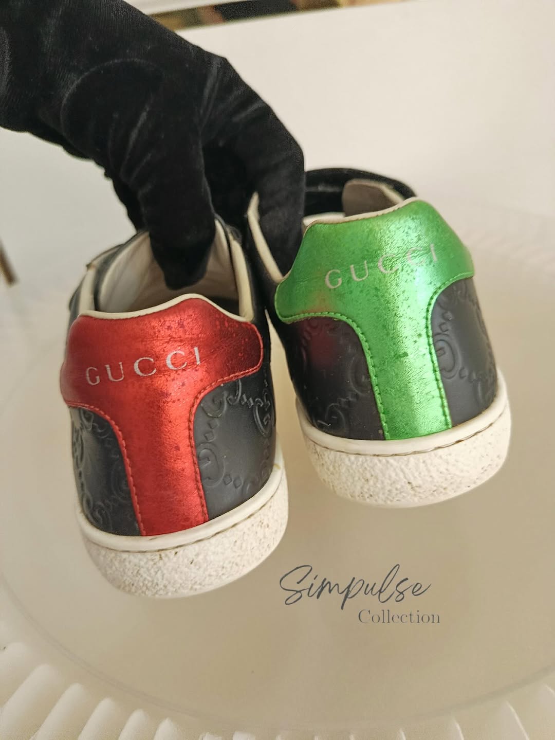 GUCCI Ace Velcro Sneakers in Black Embossed Leather