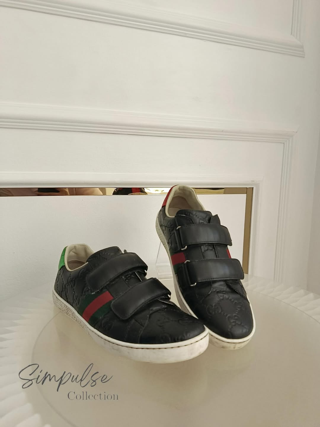 GUCCI Ace Velcro Sneakers in Black Embossed Leather