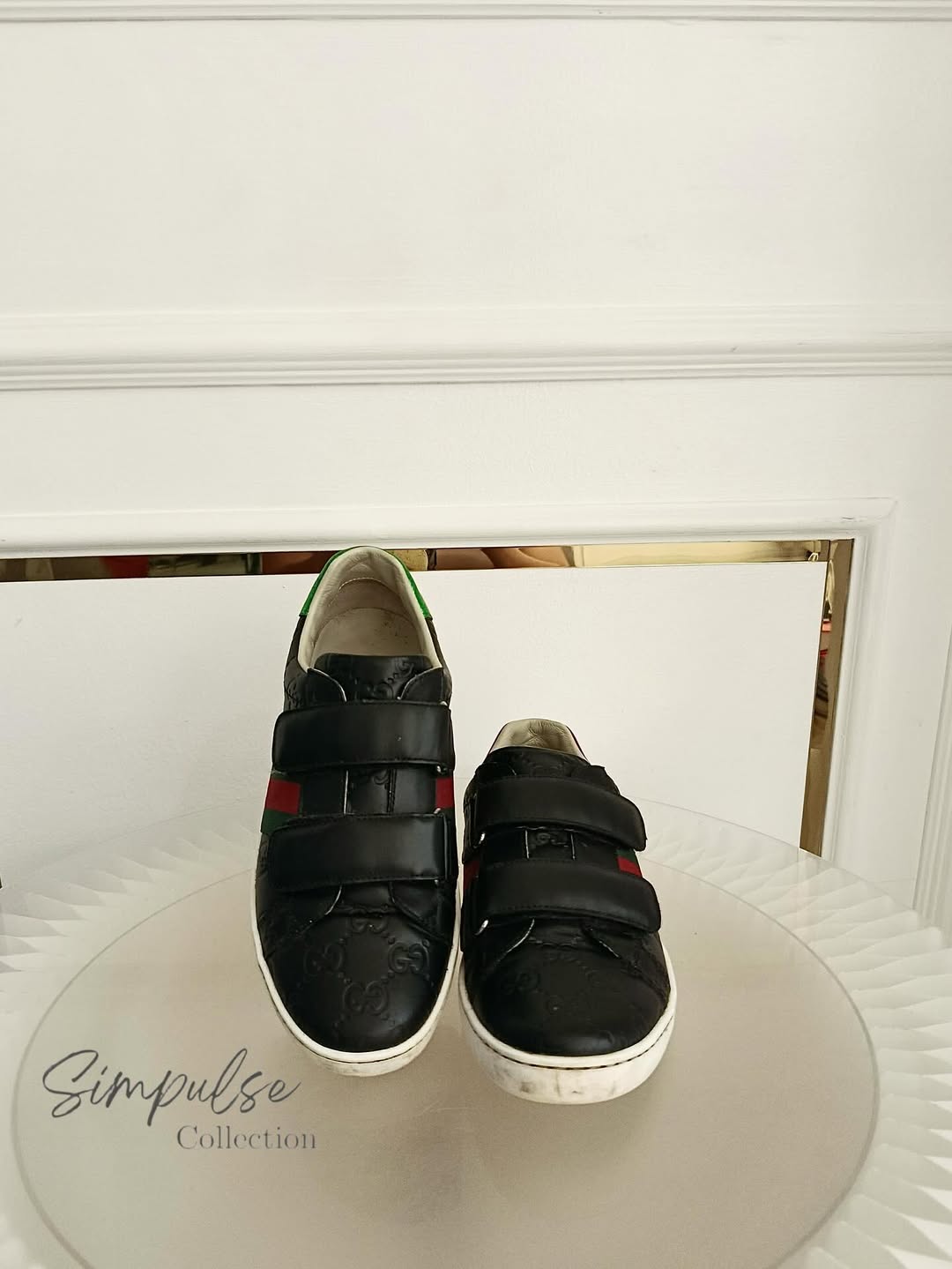 GUCCI Ace Velcro Sneakers in Black Embossed Leather