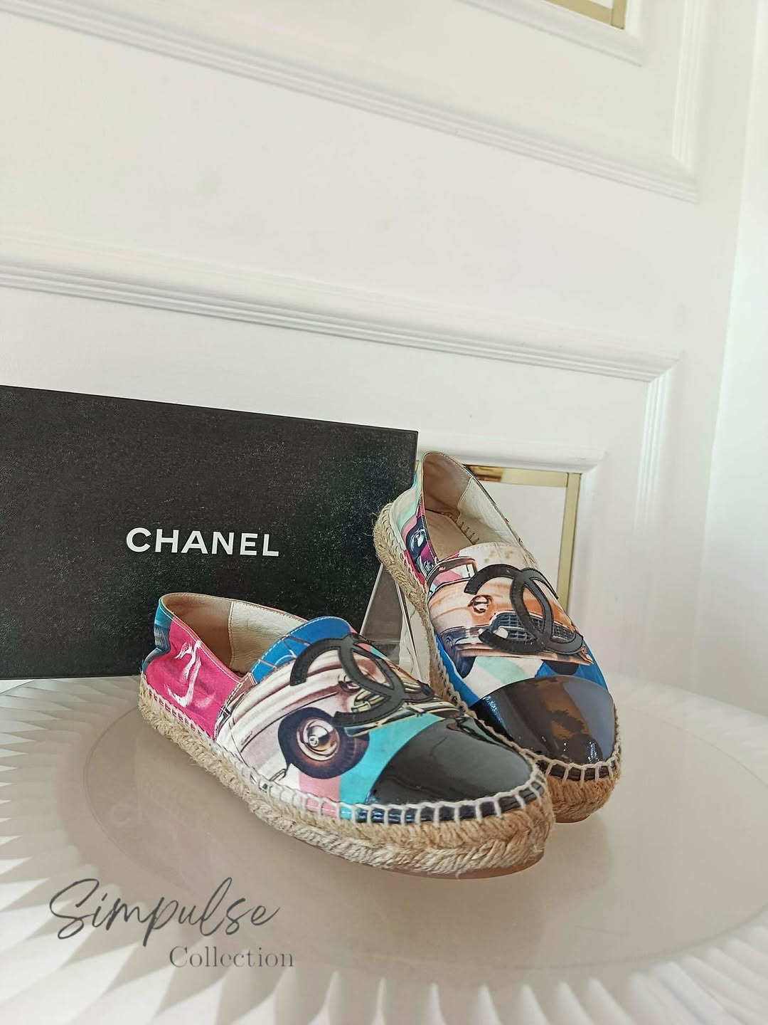 CHANEL Espadrilles Multicolor Vintage Car Print