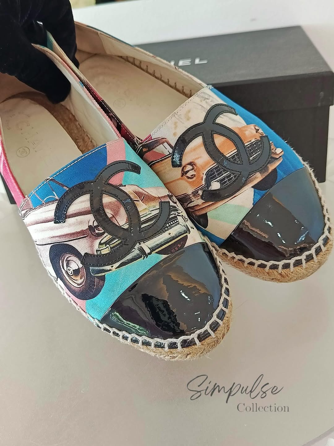 CHANEL Espadrilles Multicolor Vintage Car Print