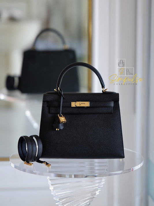 HERMES Kelly 28 in Noir Epsom Leather GHW