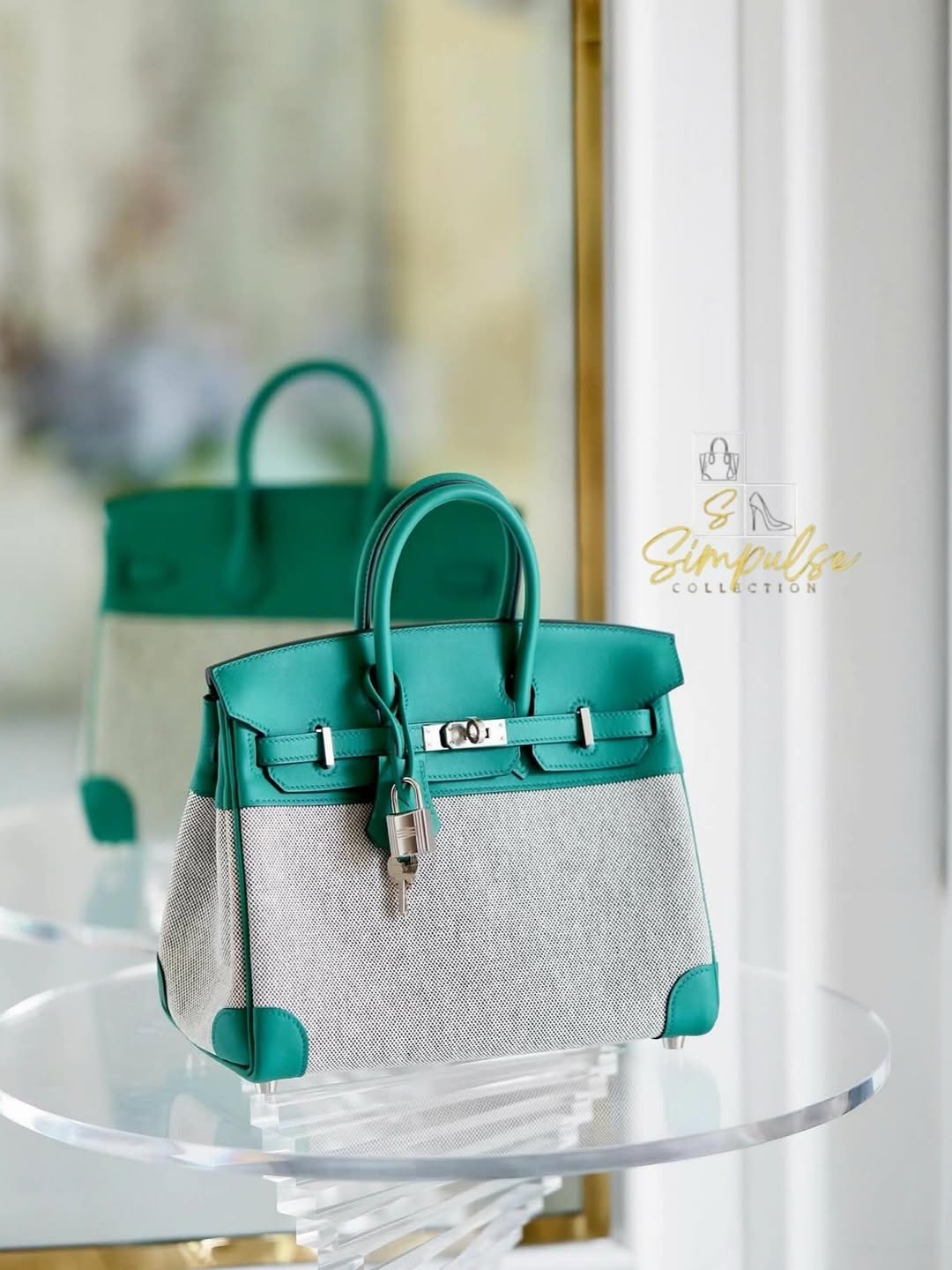 HERMES Birkin 25 Vert Vertigo Toile Swift PHW