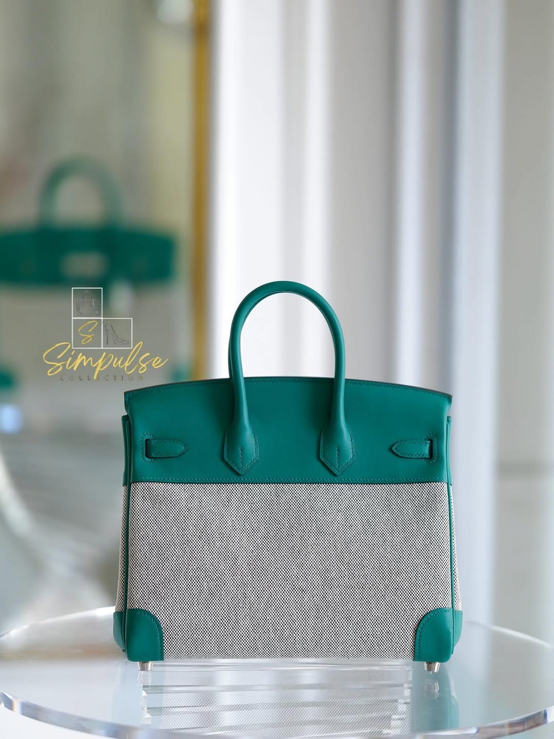 HERMES Birkin 25 Vert Vertigo Toile Swift PHW