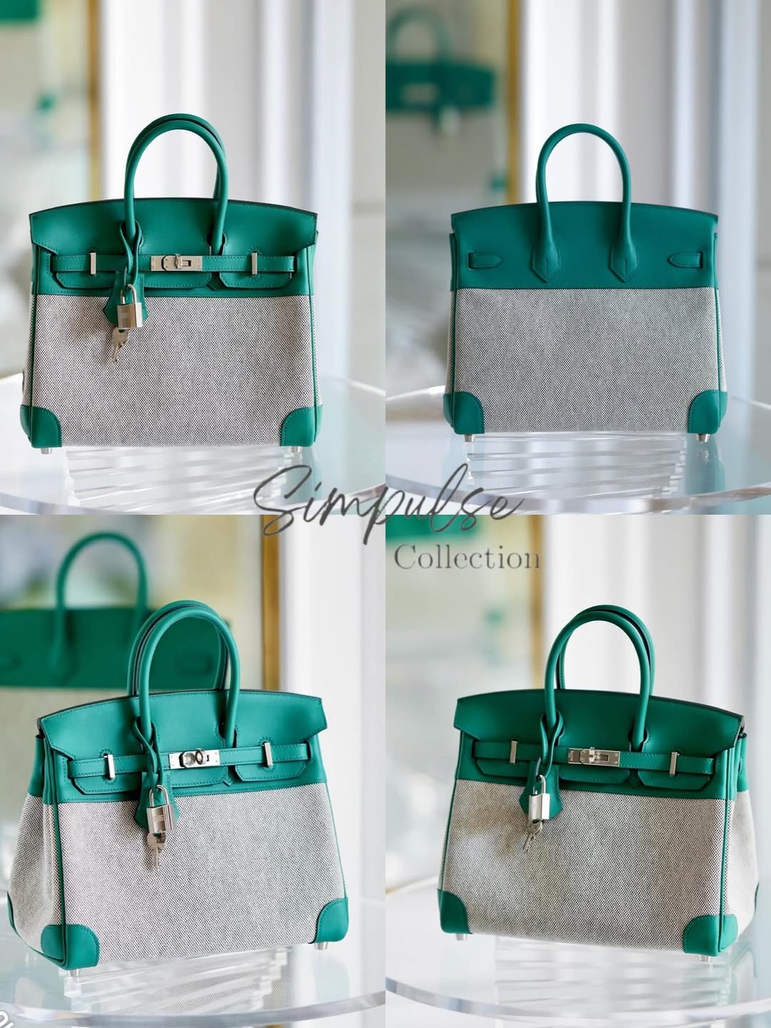 HERMES Birkin 25 Vert Vertigo Toile Swift PHW