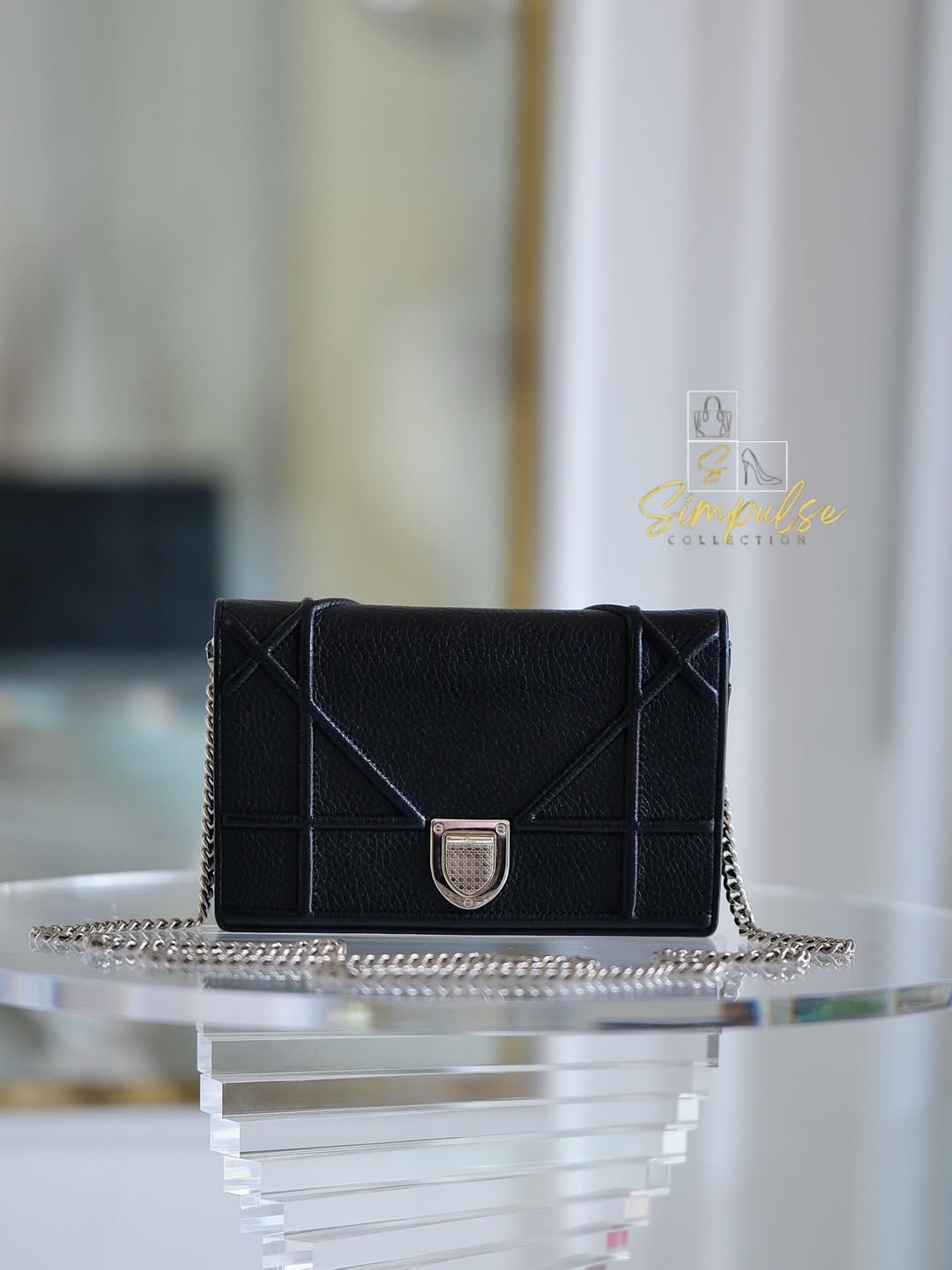DIOR Diorama WOC Black Grained Leather